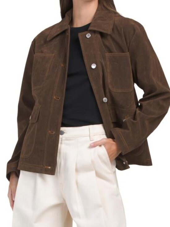 Avec Les Filles Jackets & Blazers - AVEC LES FILLES Brown Faux Suede Cropped Barn Jacket
